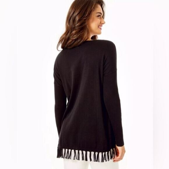 LILLY PULITZER Ramona Fringe Sweater Sz XXS Black - Picture 3 of 11